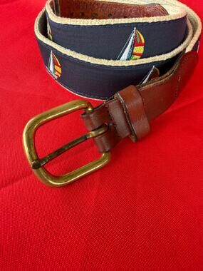 Leather Man Limited Handmade in Essex CT  Preppy Nautical Sailboat Men's Belt 38